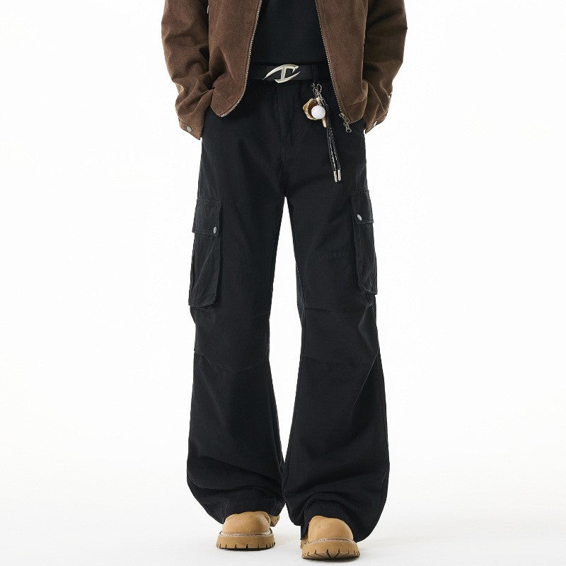 Tall-Height Casual Pleated Paratrooper Wide-Leg Trousers