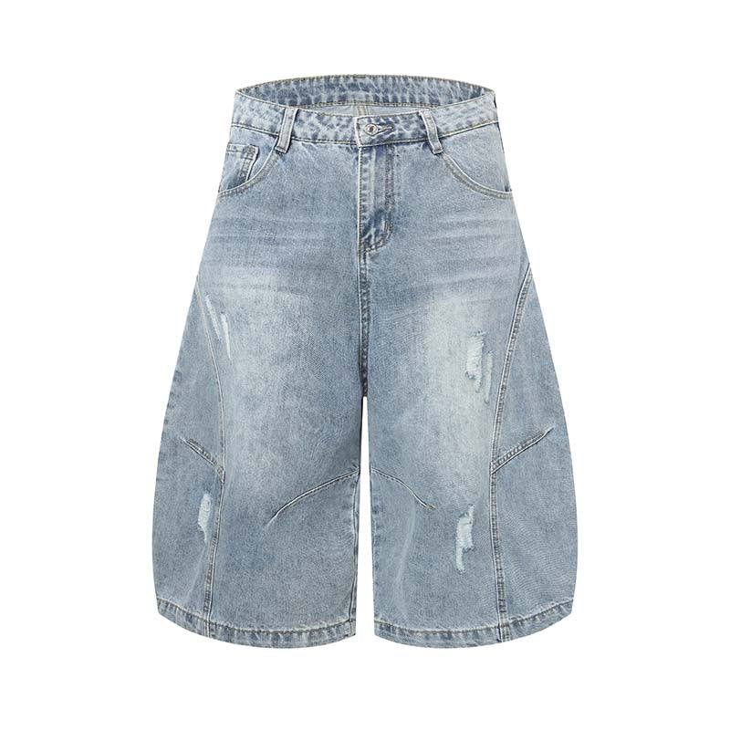 High-Street American-style Distressed Washed Short Denim Culottes