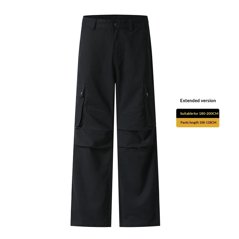 Tall-Height Casual Pleated Paratrooper Wide-Leg Trousers