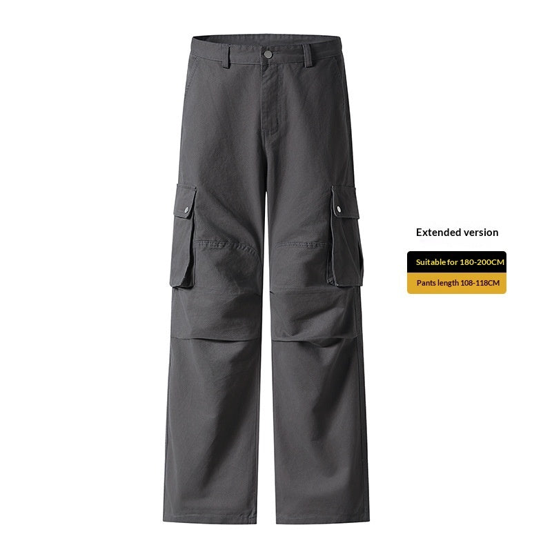 Tall-Height Casual Pleated Paratrooper Wide-Leg Trousers