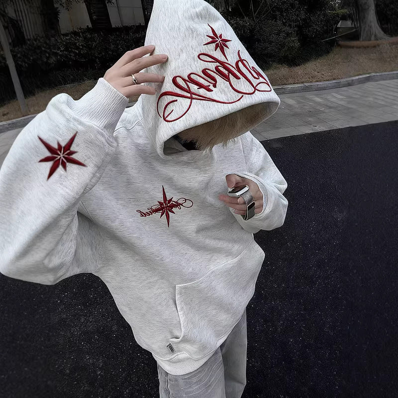 High-Street Embroidered Loose-Fit Hoodie Coat