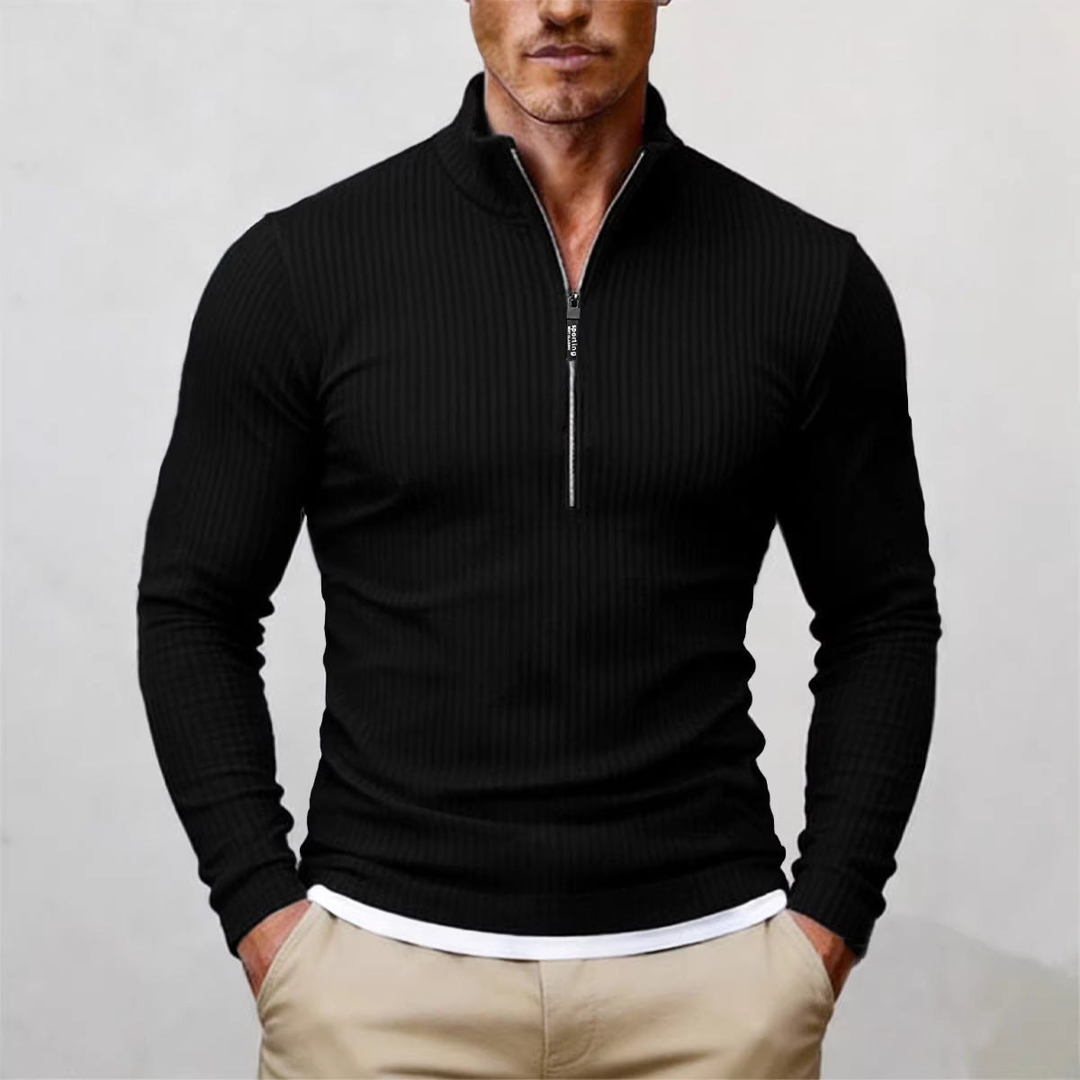 Men's Simple Retro Half-Zip Stand-Up Collar Knit Sweater
