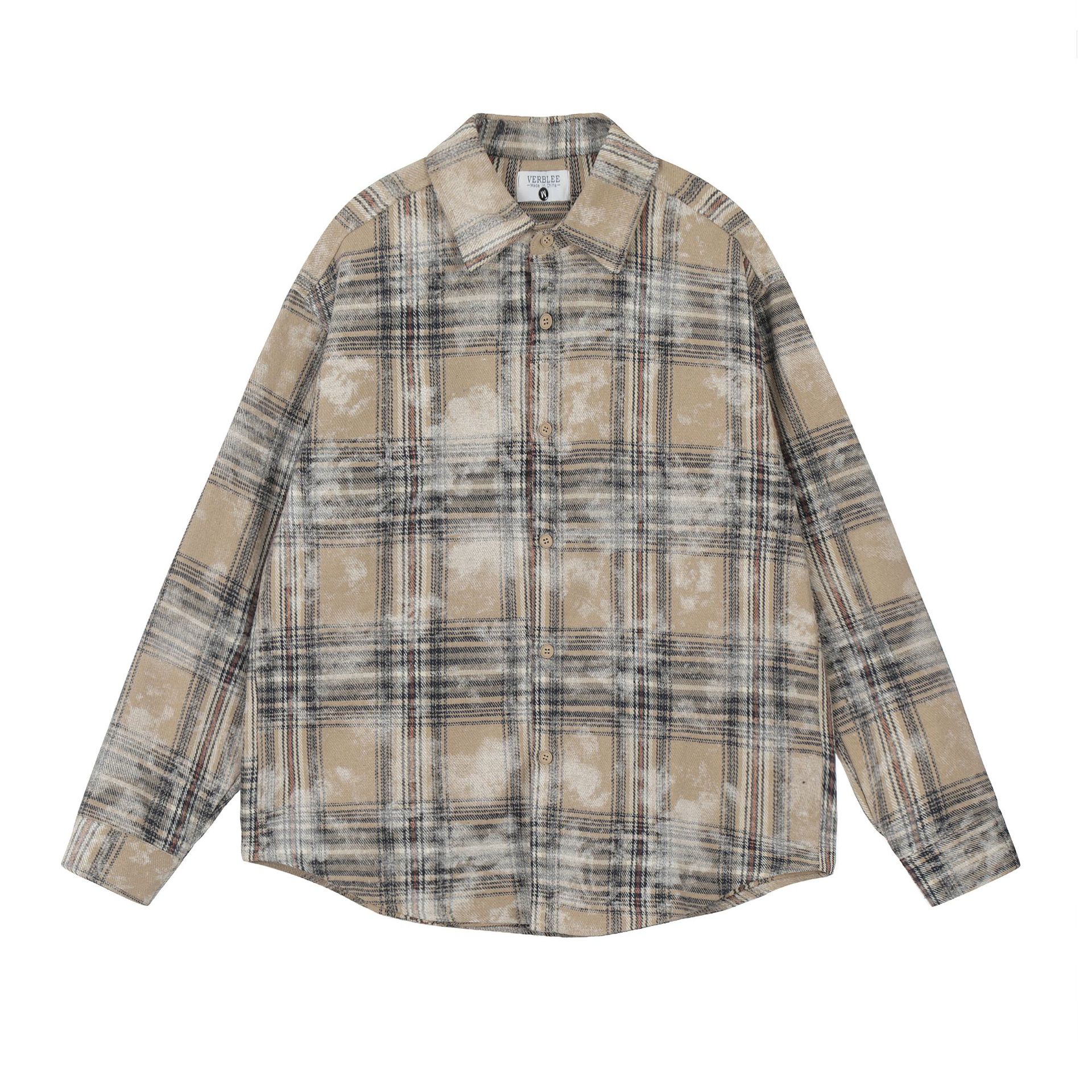 Autumn New American Retro Dirty Printed Plaid Shirt