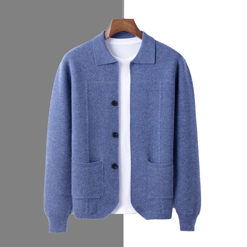 Pure Wool Knitted Cardigan With A Lapel And Buttons