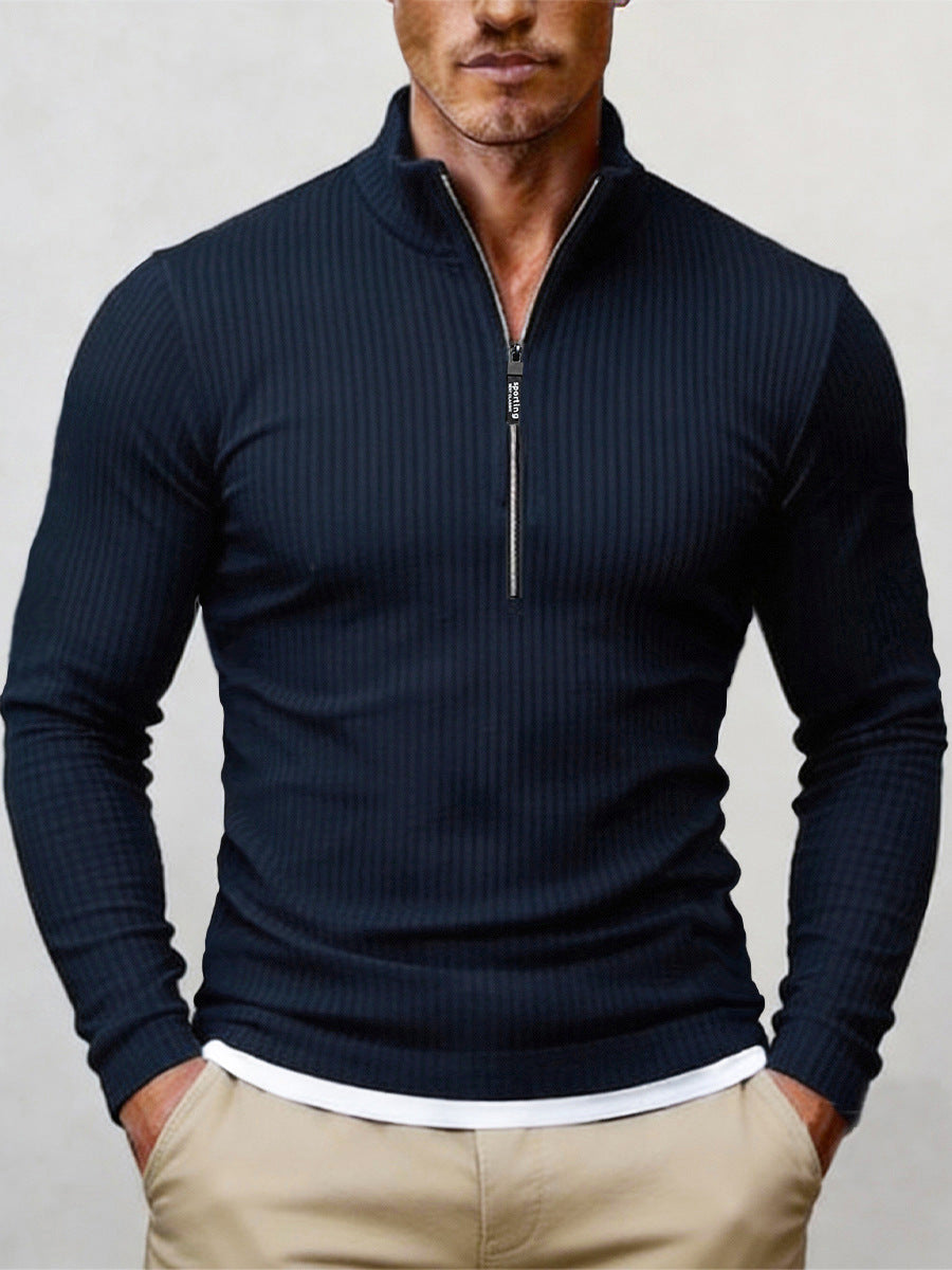Men's Simple Retro Half-Zip Stand-Up Collar Knit Sweater