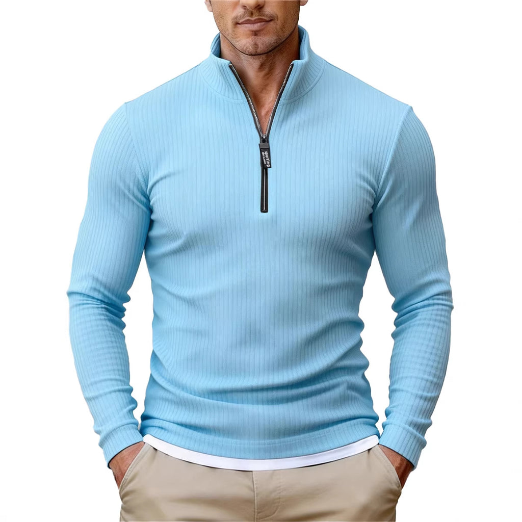 Men's Simple Retro Half-Zip Stand-Up Collar Knit Sweater