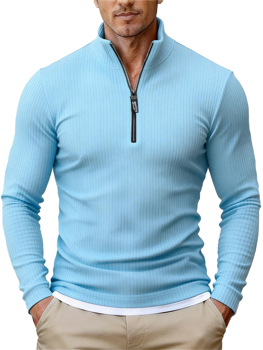 Men's Simple Retro Half-Zip Stand-Up Collar Knit Sweater