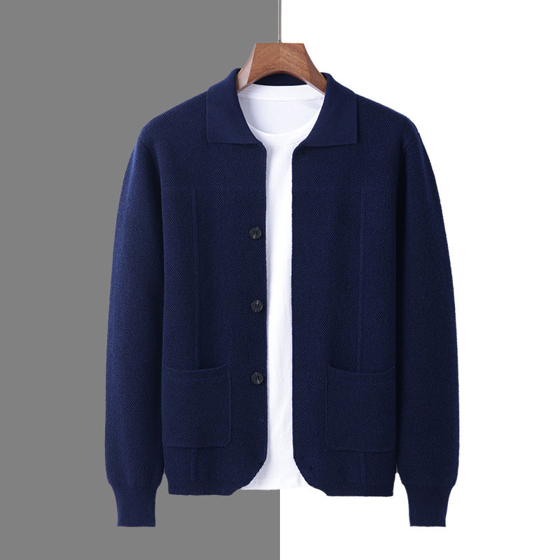 Pure Wool Knitted Cardigan With A Lapel And Buttons