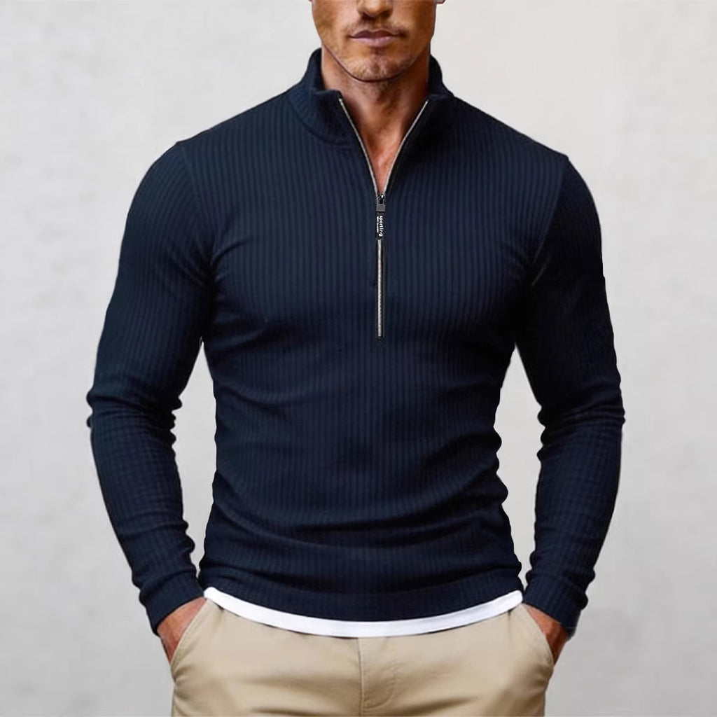 Men's Simple Retro Half-Zip Stand-Up Collar Knit Sweater