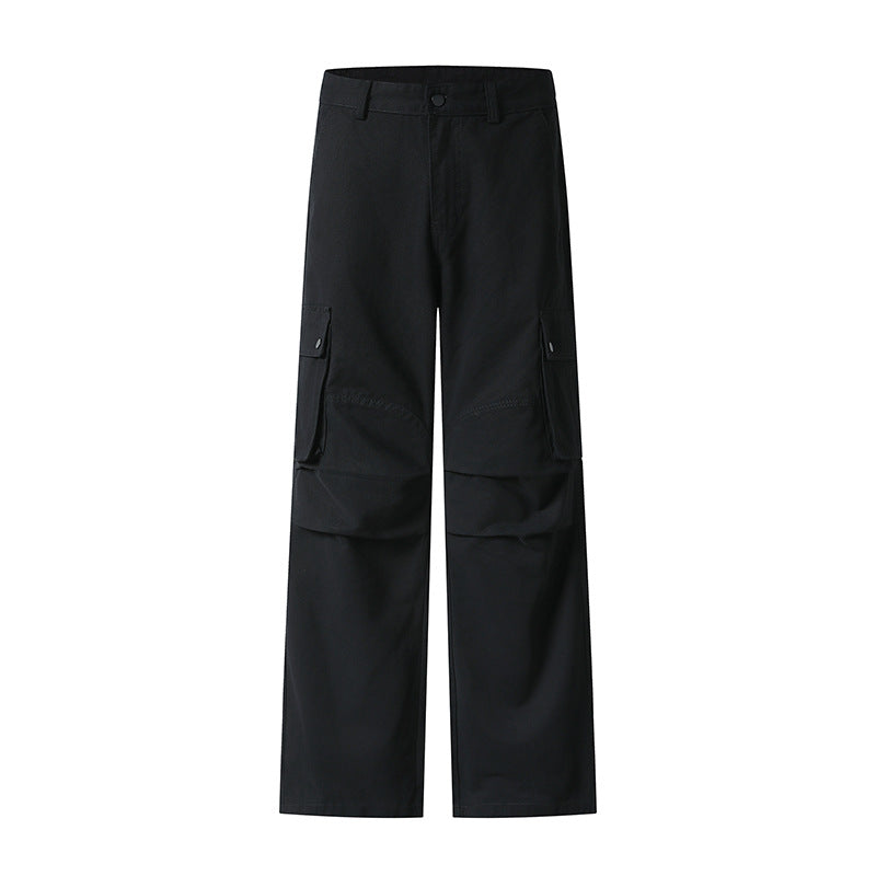 Tall-Height Casual Pleated Paratrooper Wide-Leg Trousers