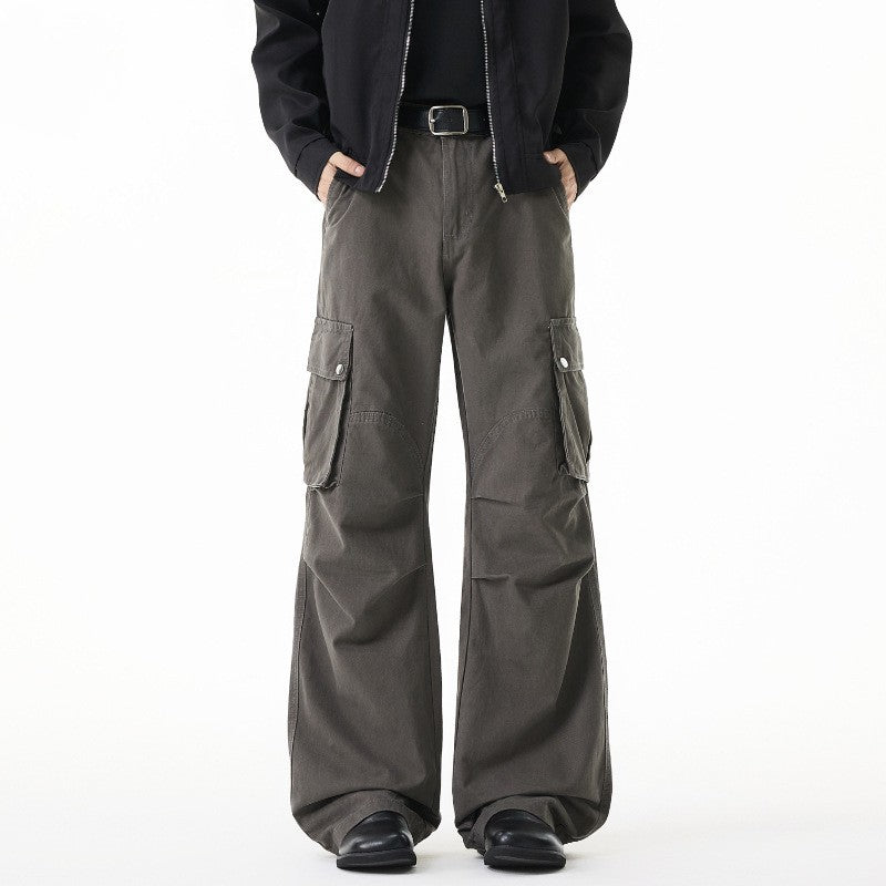 Tall-Height Casual Pleated Paratrooper Wide-Leg Trousers