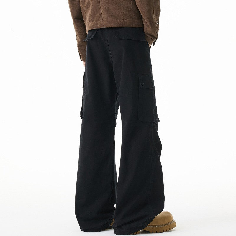 Tall-Height Casual Pleated Paratrooper Wide-Leg Trousers