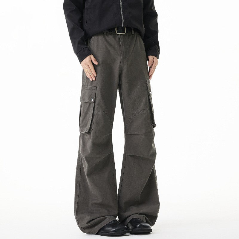 Tall-Height Casual Pleated Paratrooper Wide-Leg Trousers