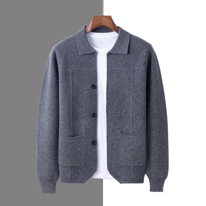 Pure Wool Knitted Cardigan With A Lapel And Buttons