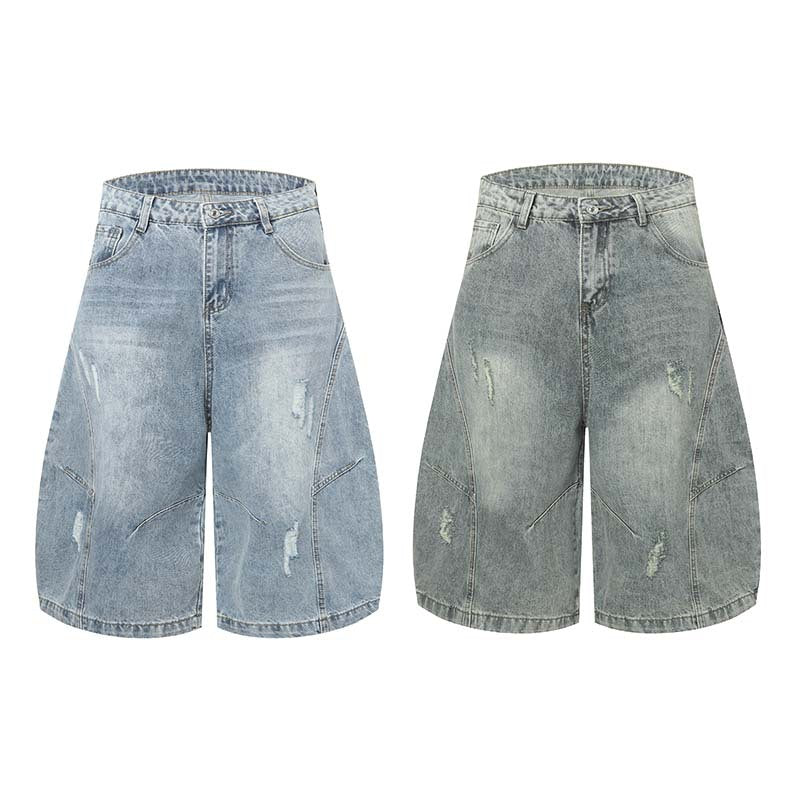 High-Street American-style Distressed Washed Short Denim Culottes