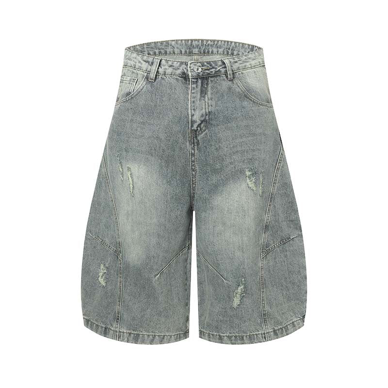 High-Street American-style Distressed Washed Short Denim Culottes