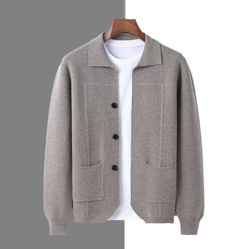 Pure Wool Knitted Cardigan With A Lapel And Buttons